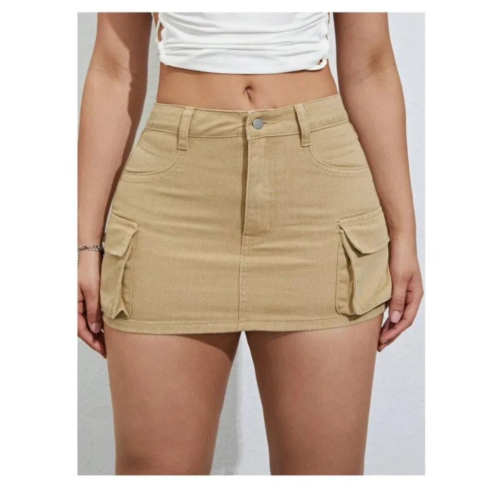 SHEIN ICON Flap Pocket Side Cargo Denim Skirt - Picture 4 of 8